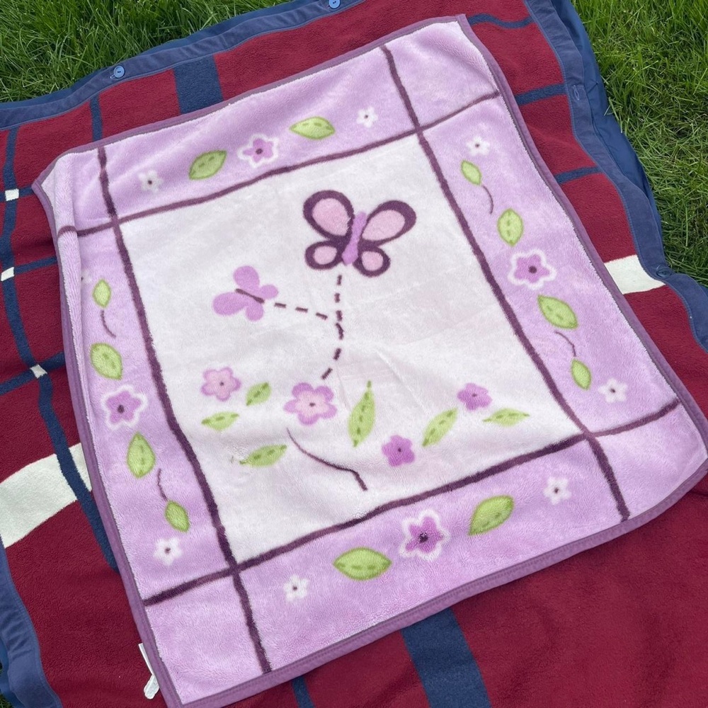 Cocalo Sugar Plum Plush Baby Blanket Purple Butterflies soft fuzzy flowers